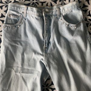 Cherokee light wash mom jeans with pearl studs